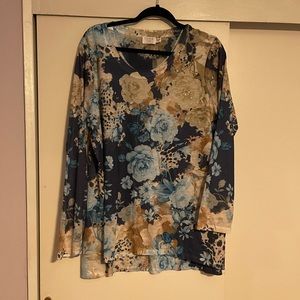 Floral long sleeve blouse with rhinestone detail